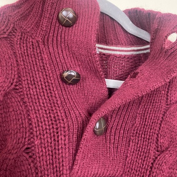 Fossil Brand Mens Burgundy Red Pullover Cable Knit Fisherman Sweater Size S Ango - Picture 11 of 12